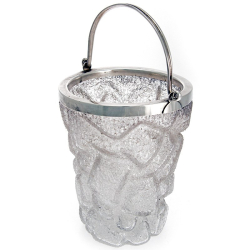Decorative Silver Plate and Ice Cube Shaped Glass Ice Pail