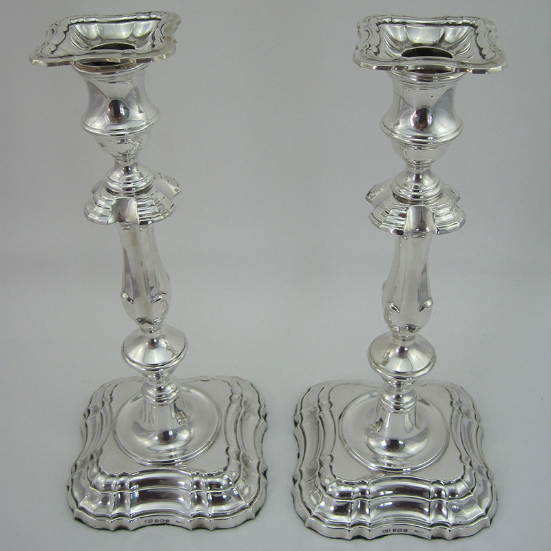 Pair of Georgian Style Sterling Silver Candle Sticks (1976)