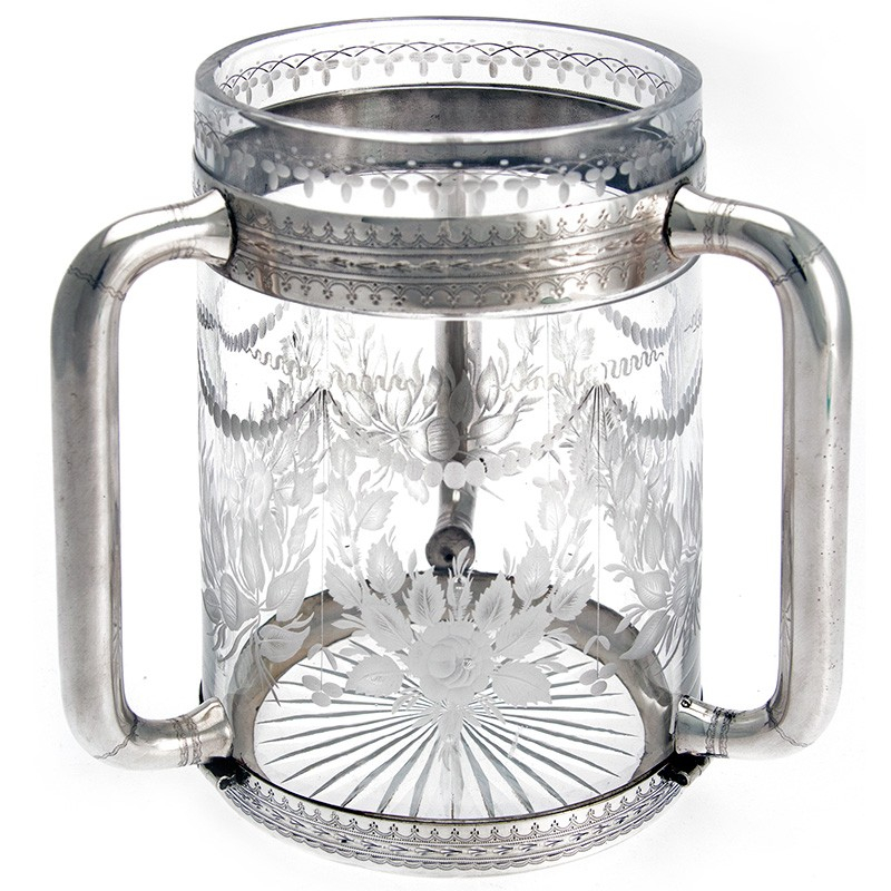 Exceptional Victorian Silver Plated and Engraved Glass Loving Cup