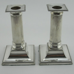 Pair of Elegant Silver Candle Sticks with Detachable Beaded Nozzles (1929)