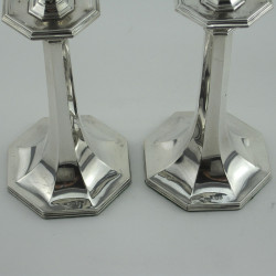 Stylish Pair of Silver Candlesticks with Plain Panelled Columns