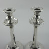 Stylish Pair of Silver Candlesticks with Plain Panelled Columns