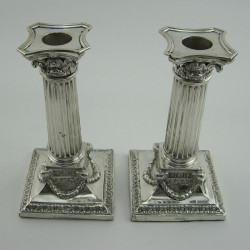 Pair of Late Victorian Corinthian Column Silver Candlesticks (1888)