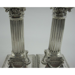 Pair of Late Victorian Corinthian Column Silver Candlesticks