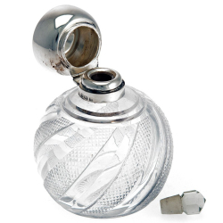 Antique Silver Top Perfume Bottle with Cut Glass Body