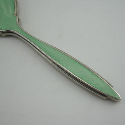 Smart Art Deco Style Green Guilloche Enamel and Silver Hand Mirror