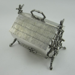 Unusual Victorian Silver Plated Biscuit Box with Thatched Roof Effect (c.1880)
