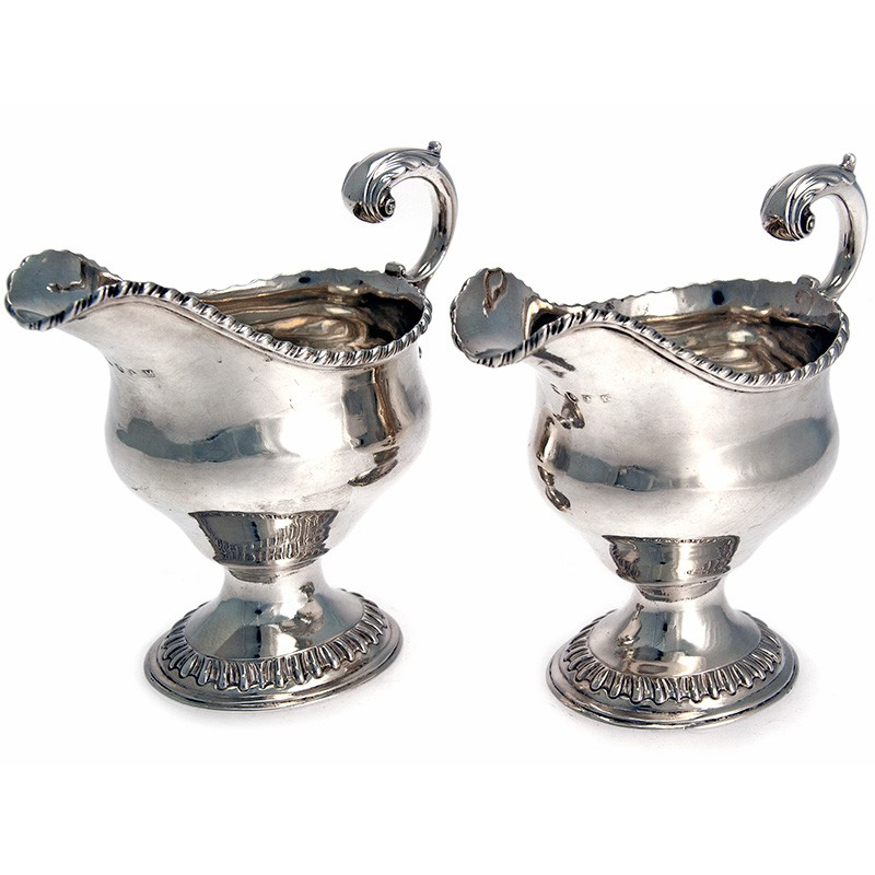 Pair of Antique Silver George III Oval Sauce Boats