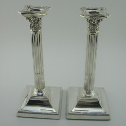 Pair of Impressive Silver Plated Corinthian Column Style Candlesticks (c.1895)