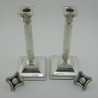 Pair of Impressive Silver Plated Corinthian Column Style Candlesticks