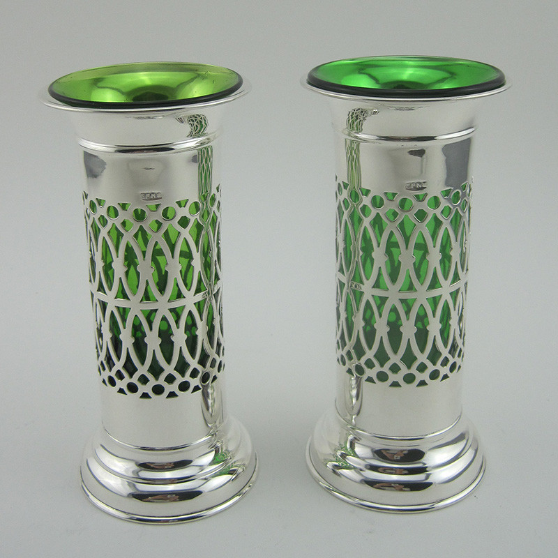 Pair of Unusual Edwardian Silver Plated Vases (c.1920) Pair of Unusual Edwardian Silver Plated Vases (c.1920)