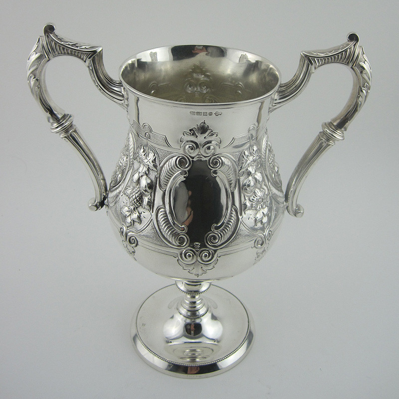 Victorian Silver Plated Trophy Cup with Two Leaf Scroll Handles (c.1890)