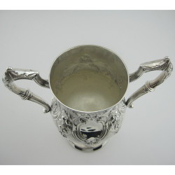 Victorian Silver Plated Trophy Cup with Two Leaf Scroll Handles