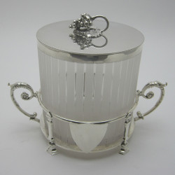 Stylish Frosted Glass and Silver Plated Biscuit Barrel (c.1890)