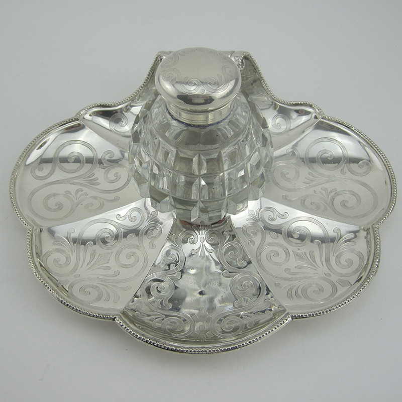 Victorian Silver Plated Single Glass Bottle Inkstand (c.1880)