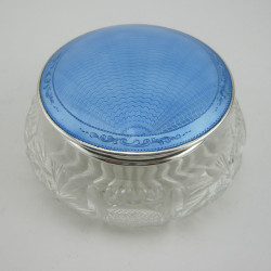 Silver and Sky Blue Guilloche Enamel Dressing Table Jar (1932)