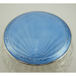 Silver and Sky Blue Guilloche Enamel Dressing Table Jar