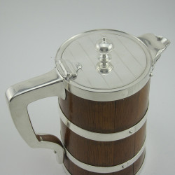 Large Late Victorian Oak & Silver Plated Water or Beer Jug