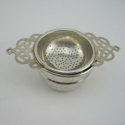 Sterling Silver Tea Strainer with Cylindrical Reeded Plain Drip Bowl (1933)