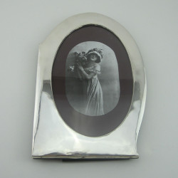 Unusual Antique Oval Shaped Sterling Silver Photo Frame