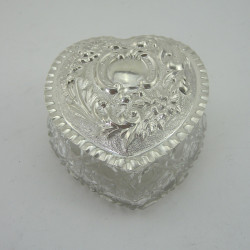 Pretty Edwardian Heart Shaped Sterling Silver Dressing Table Jar (1904)