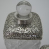 Sterling Silver Perfume Bottle with Square Hobnail Style Cut Glass Bottle