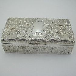 Decorative Sterling Silver Edwardian Cigar or Trinket Box (1906)