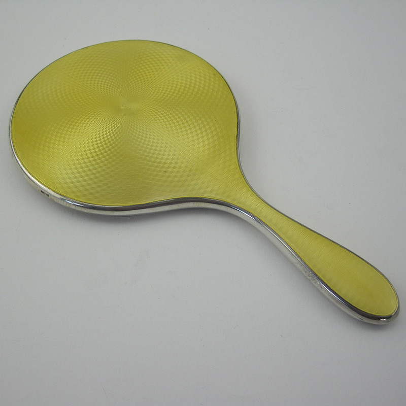 Beautiful Yellow Guilloche Enamel Silver Hand Mirror (1962) Beautiful Yellow Guilloche Enamel Silver Hand Mirror (1962)