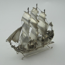 Detailed Victorian Sterling Silver Dutch Imported NEF Ship (1891)
