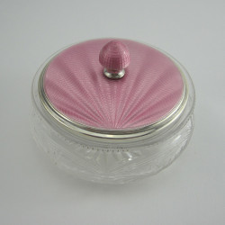 Beautiful Pink and Guilloche Enamel Sterling Silver Dressing Table Jar (1933)