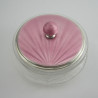 Beautiful Pink and Guilloche Enamel Sterling Silver Dressing Table Jar