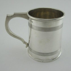 Handsome Plain Cylindrical Reeded Body Sterling Silver Pint Mug (1912)