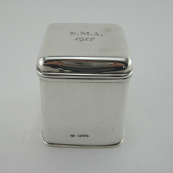 Smart Plain Chester Sterling Silver Square Box or Caddy (1916)