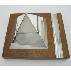 Unusual Design Sterling Silver Ink Stand in a Pyramid Form