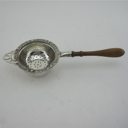Sterling Silver Tea Strainer with Polished Wooden Turned Handle (1962 1963)