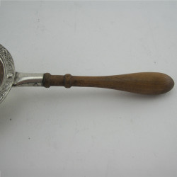 Sterling Silver Tea Strainer with Polished Wooden Turned Handle