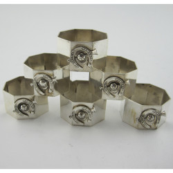 Six Good Gauge Sterling Silver Octagonal Shaped Napkin Rings (2002)