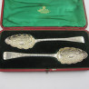 Boxed Pair of Georgian Sterling Silver Serving Spoons