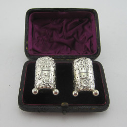 Boxed Pair of Victorian Sterling Silver Peppers (1893)