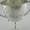 Large Victorian Silver Plated Trophy Cup with Cast Figural Camel Scroll Handles