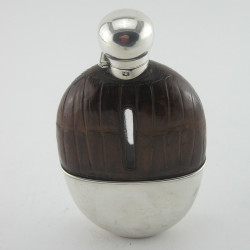 Good Quality Silver Plated Crocodile Leather Bound Hip Flask (c.1900)
