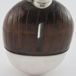 Good Quality Silver Plated Crocodile Leather Bound Hip Flask