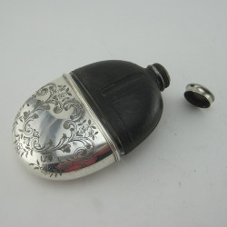 Ornate Engraved Victorian Silver Plated Hip Flask