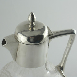 Late Victorian Claret Jug with Silver Plated Mount and Hinged Lid