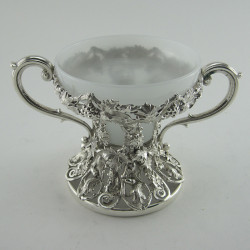 Unusual Victorian Silver Plated Sugar Basket with White Opaline Glass Liner (c.1885)