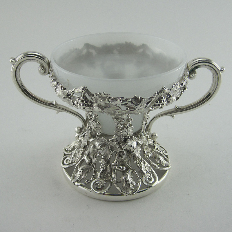 Unusual Victorian Silver Plated Sugar Basket with White Opaline Glass Liner (c.1885)