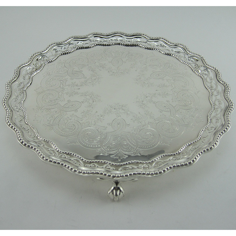 Beautiful Victorian Silver Plated Salver with Raised Shaped Pierced Border (c.1870)