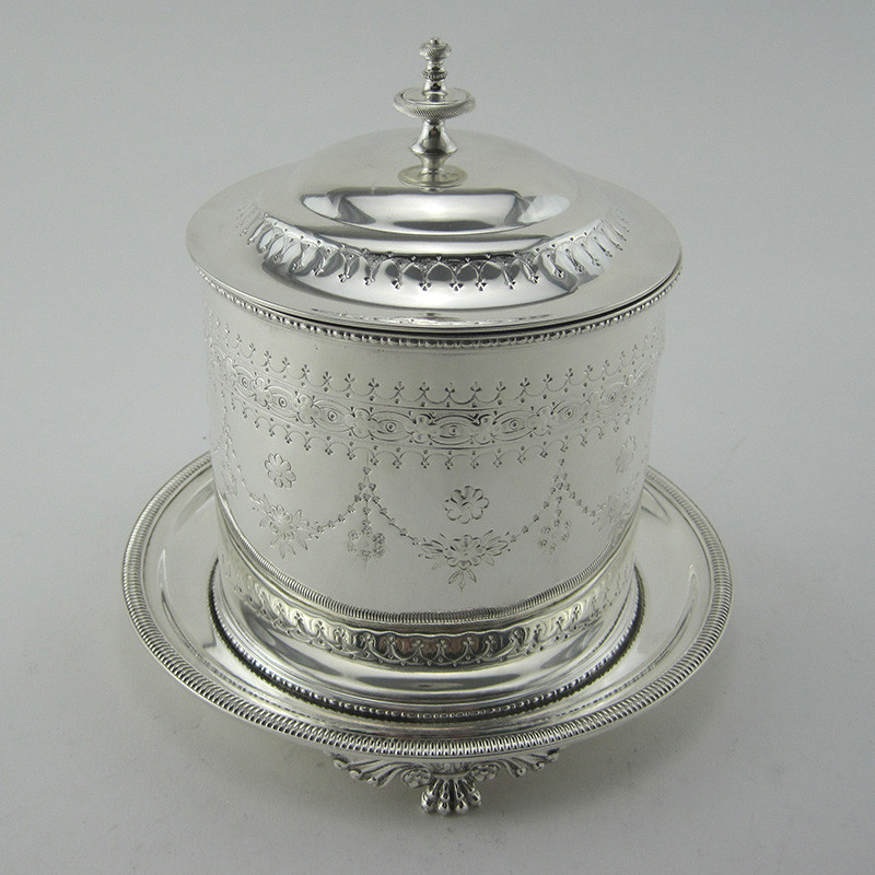 Victorian Silver Plated Cylindrical Biscuit Barrel (c.1895)