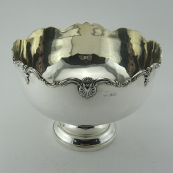 Large Edwardian Sterling Silver Rose Bowl with Scalloped Shaped Scroll and Shell Border