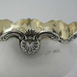 Large Edwardian Sterling Silver Rose Bowl with Scalloped Shaped Scroll and Shell Border